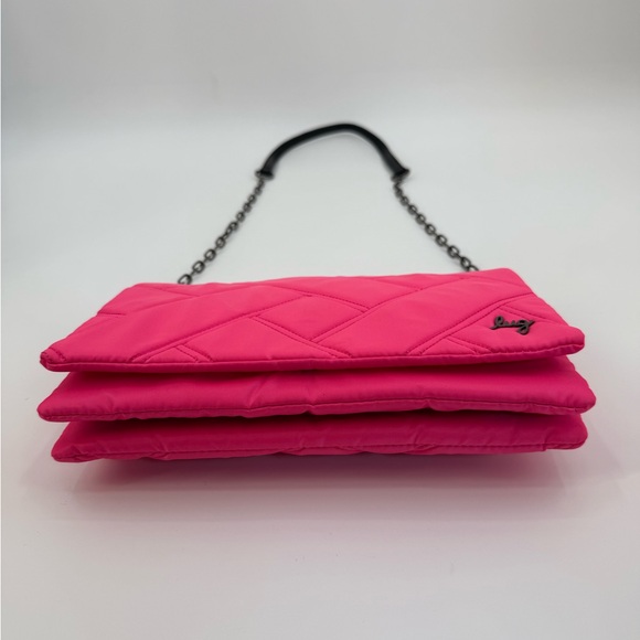 Lug Huddle Quilted Shoulder- Crossbody Bag, Gunmetal Chain Strap Magenta Pink - Picture 5 of 15